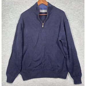 Oscar‎ De La Renta Mens Sweater XL Navy Quarter Zip  100% Cotton